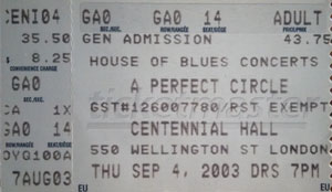 A Perfect Circle Ticket Stub