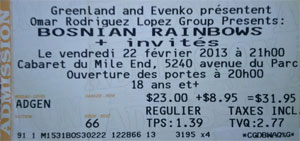 Bosnian Rainbows Ticket Stub