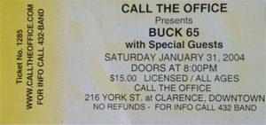 Buck 65 Ticket Stub