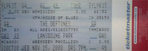 Deftones Ticket Stub