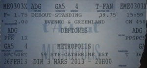 Deftones Ticket Stub