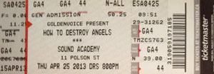 How To Destroy Angels Ticket Stub