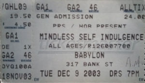 Mindless Self Indulgence Ticket Stub