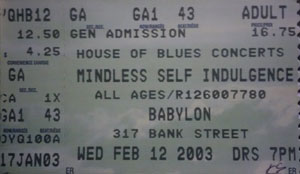 Mindless Self Indulgence Ticket Stub