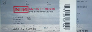 Nine Inch Nails Lights In The Sky Over North America Ottawa Ticket Stub