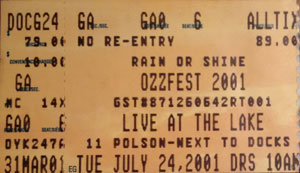 Ozzfest 2001, Toronto, ON Ticket Stub