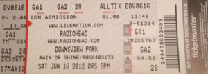 Radiohead Toronto Ticket Stub