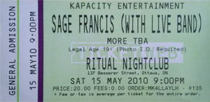 Sage Francis Ticket Stub