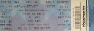 TV on the Radio Ticket Stub